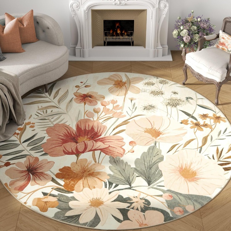Printing On Commercial - Round Living Room Carpet Vintage Nordic